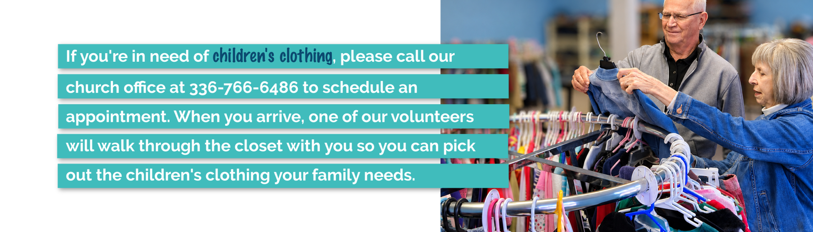 Families in need can schedule an appointment to receive free children's clothing through the Children's Clothing Closet at Clemmons First Baptist Church.