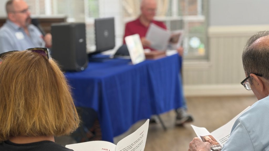 Community Bible Study led by volunteers from Clemmons First Baptist Church for residents of a local nursing home.