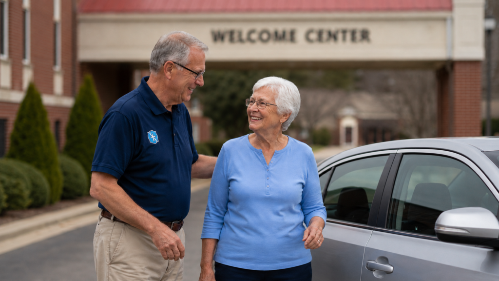 A Medical Transportation Ministry volunteer provides a ride for a community member to a medical appointment through Clemmons First Baptist Church.