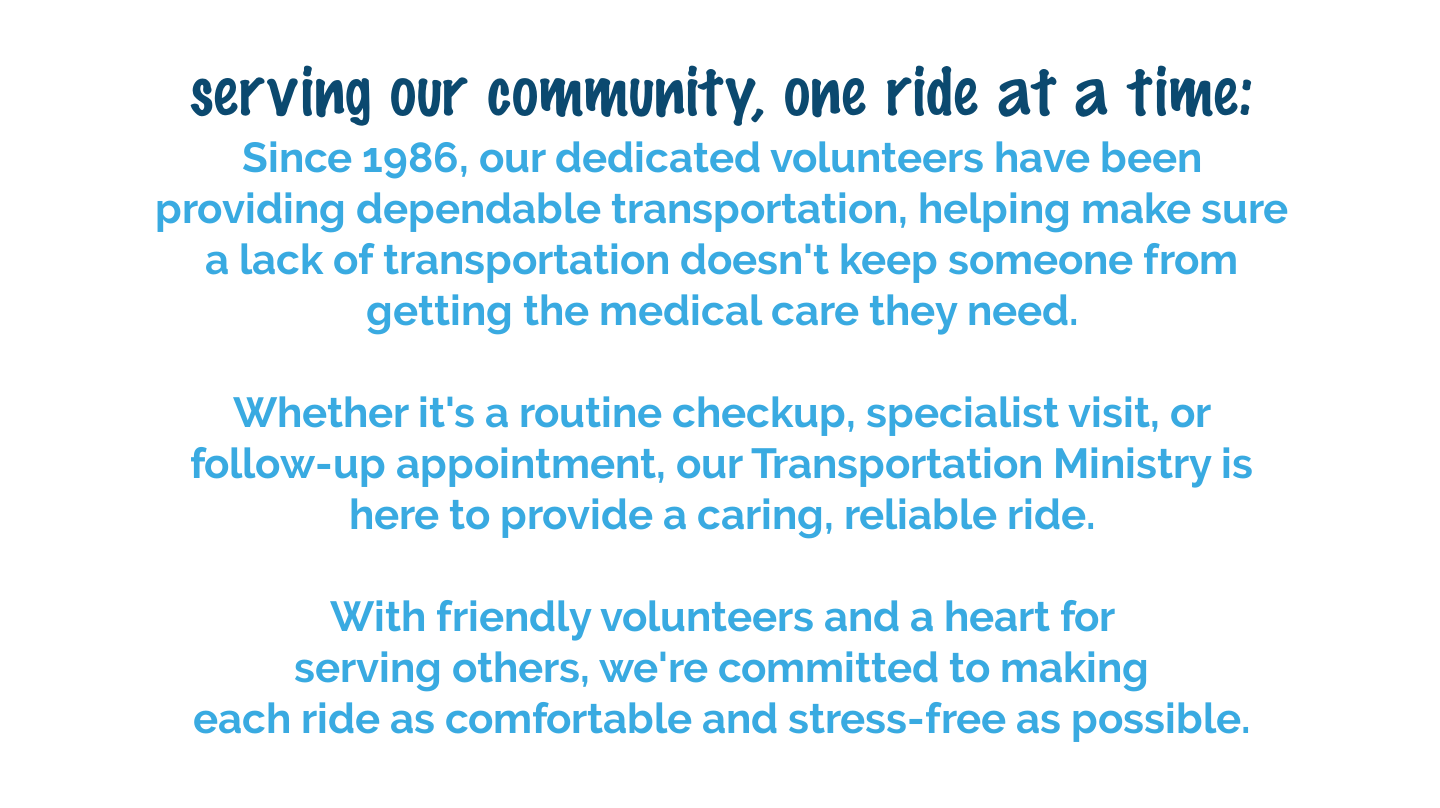 Medical Transportation Ministry has provided dependable rides to medical appointments for residents in the Clemmons area since 1986.
